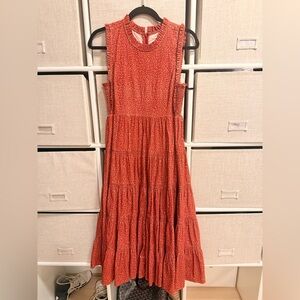 Doen Rust Red Sleeveless Tiered Maxi Dress